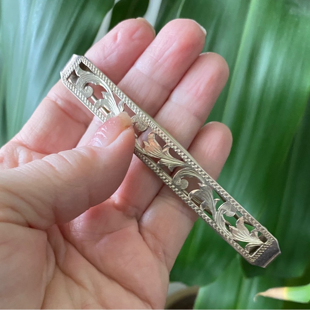 Art nouveau silver hair barrette vintage good condition lattice work 1920-1940